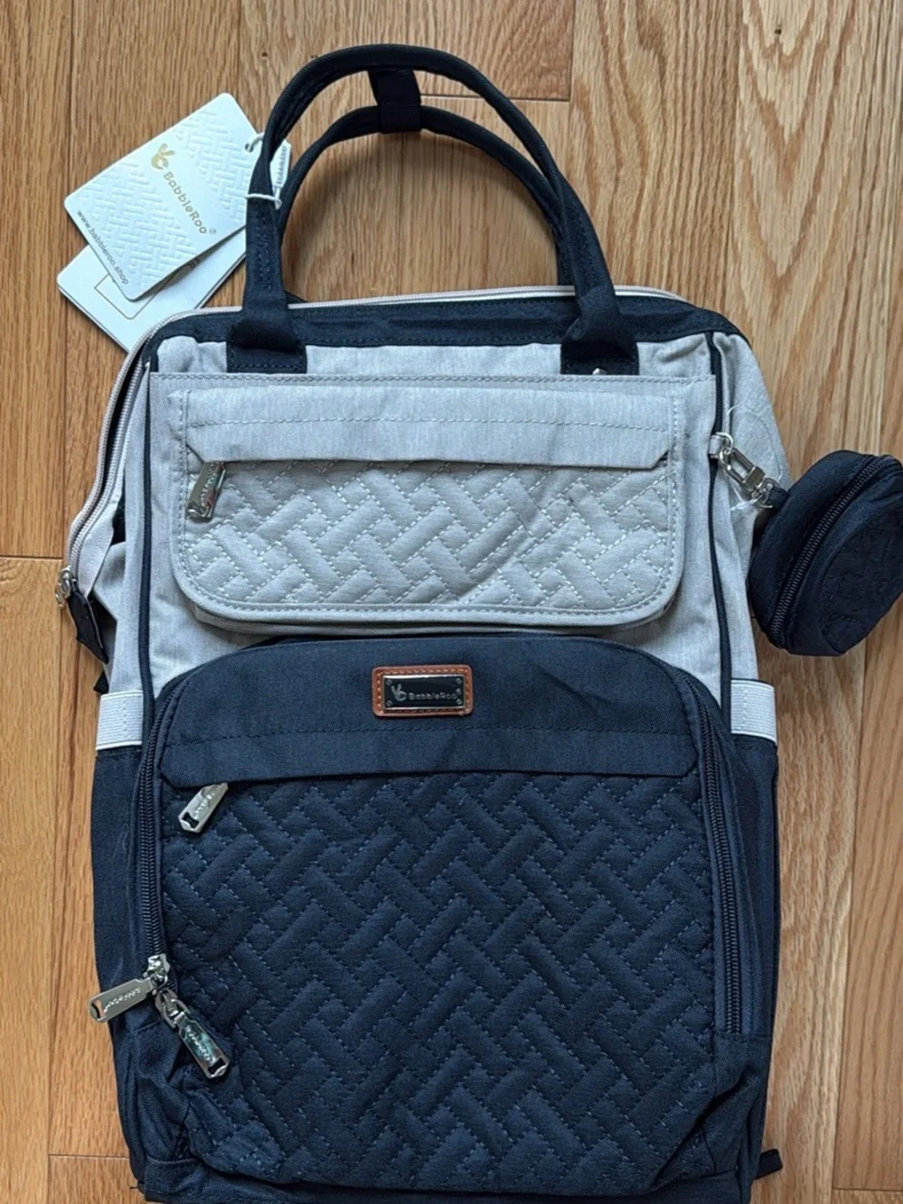 Brand New BabbleRoo WideTop Diaper Bag Backpack – Grey Blue – NWT